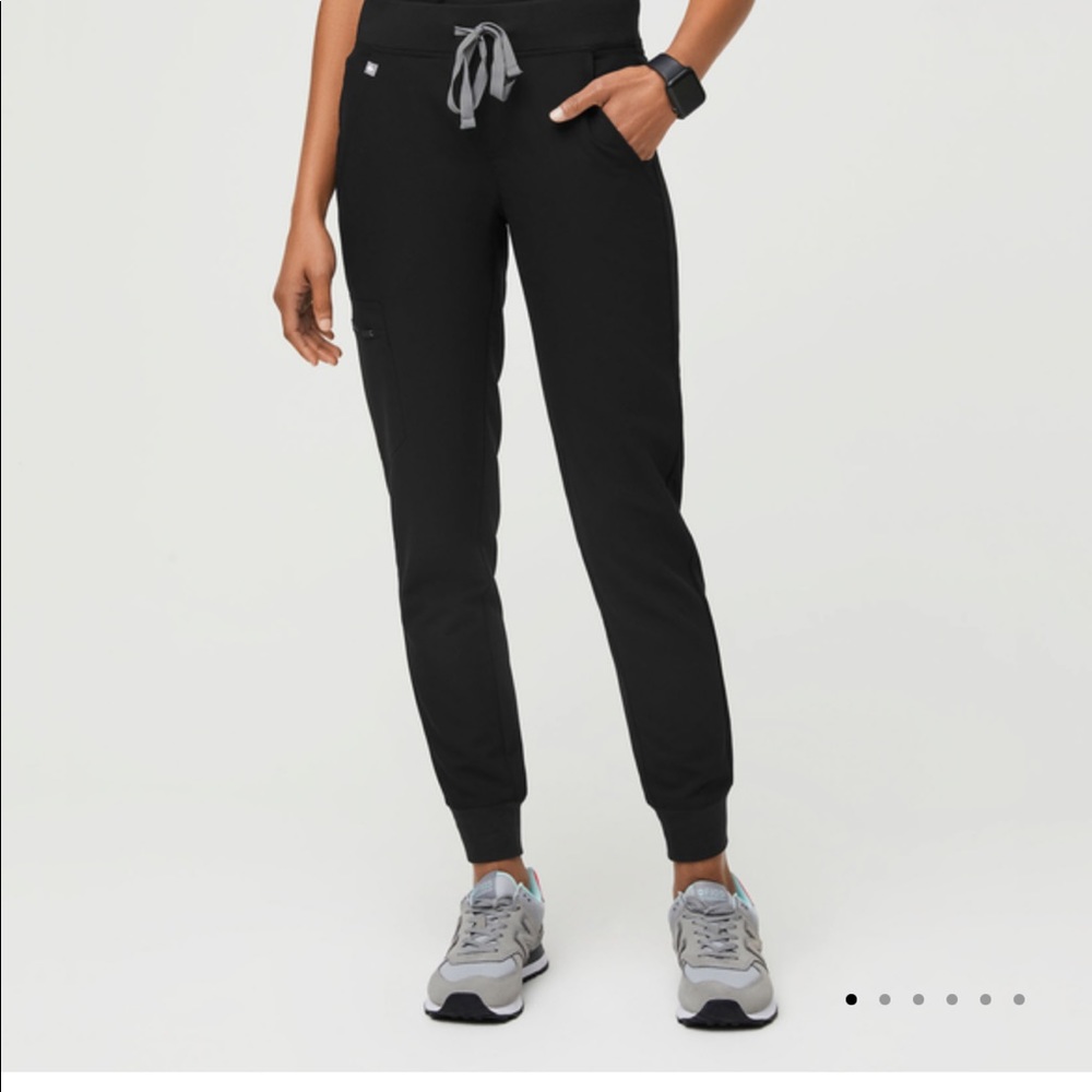 Black jogger styled scrub bottoms